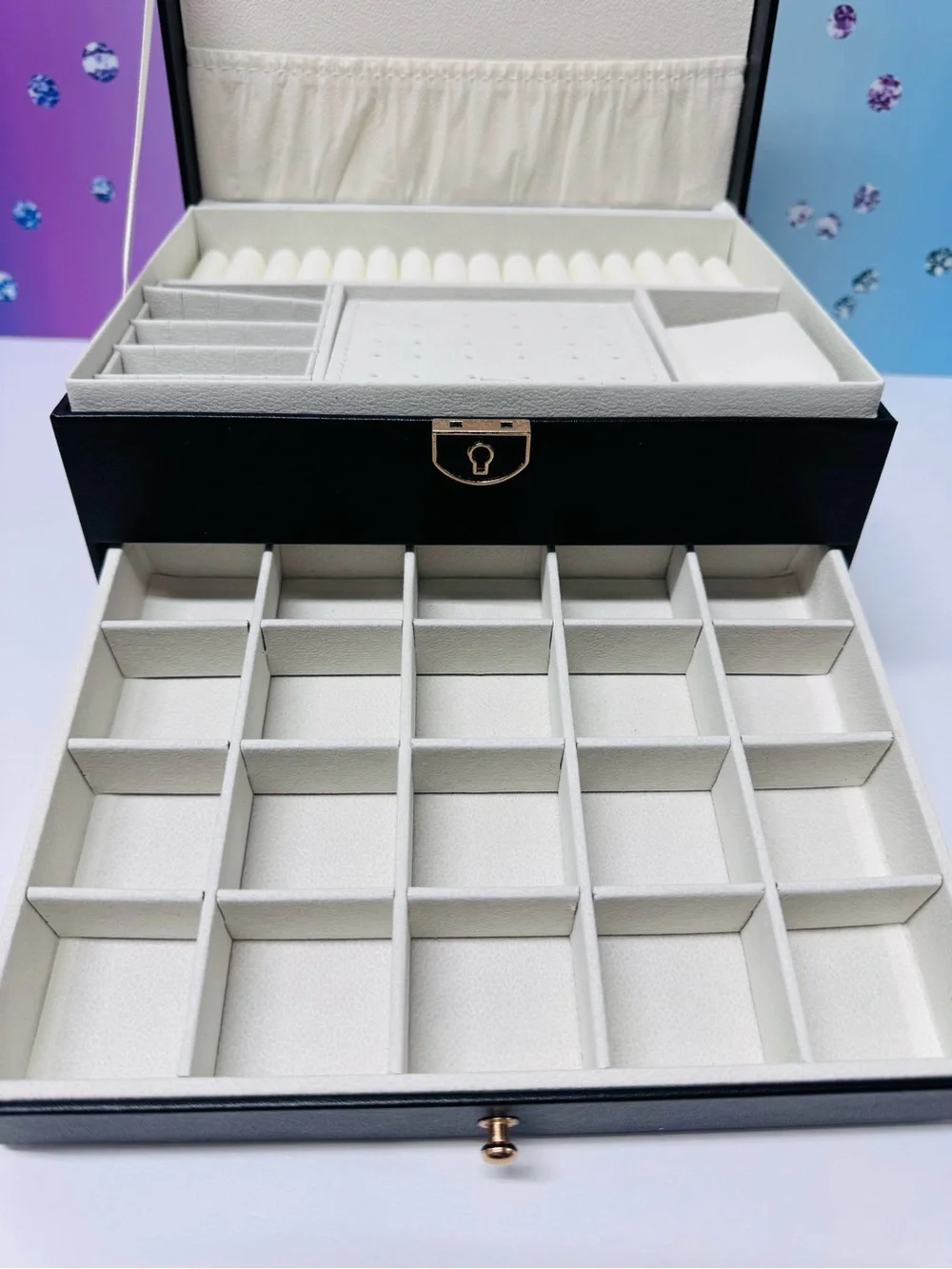 💎QUILTED TOP VEGAN LEATHER/SUEDE JEWELRY BOX
